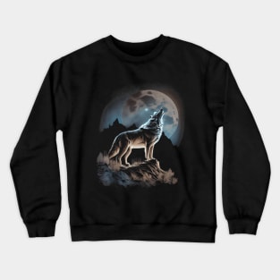 Wolf Lookout Full Moon on Mountain Crewneck Sweatshirt